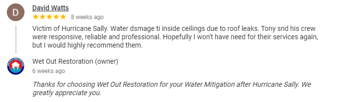 Google review from Hurricane Sally victim